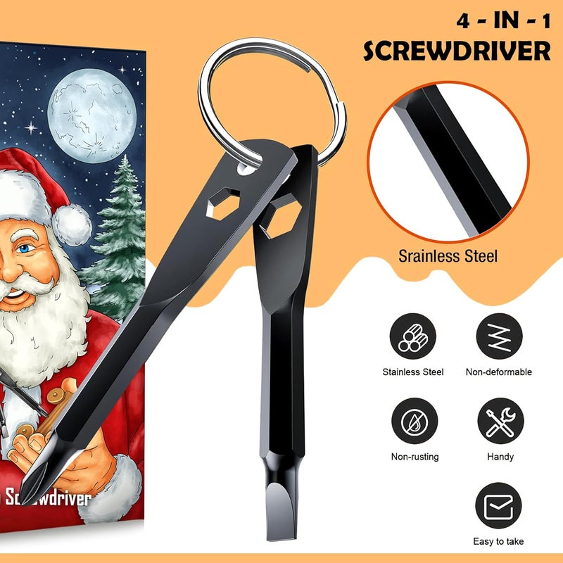 ZFFIO 4-in-1 Keychain Screwdriver Gifts for Men Who Have Everything Stocking Stuffers for Adults Christmas Teens Dad Him Husband Ideas Boyfriend Father Tools Bit with Phillips, Slotted and Hex Wrench - Image 2